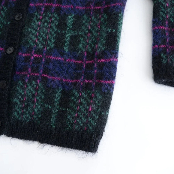 Vintage 90 Heritage House Navy And Pink 63% Mohair Wool Knit Button Up Sweater M - Picture 6 of 14